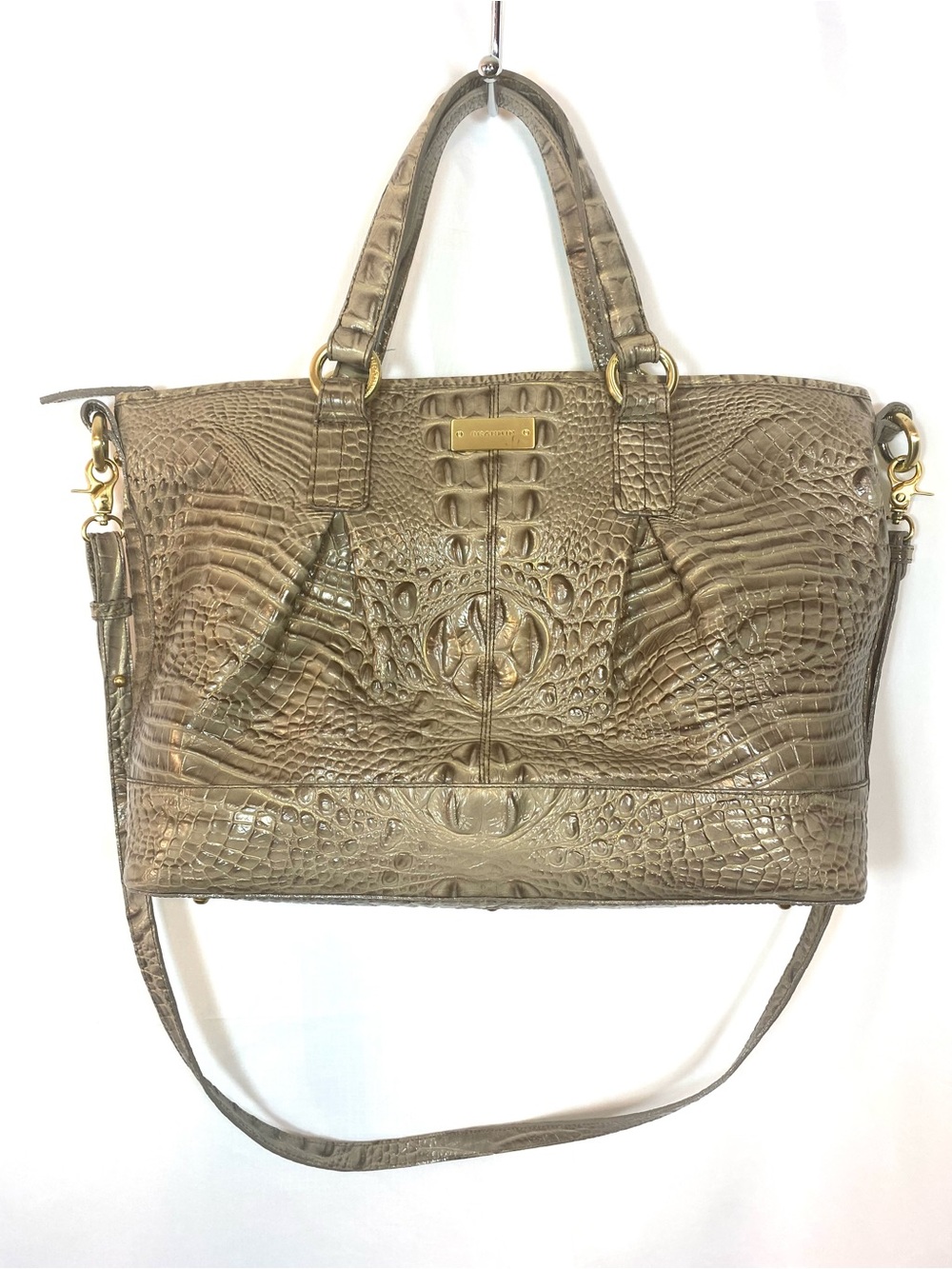BRAHMIN Taupe Textured Leather Tote / Bag / Purse with Crossbody Strap